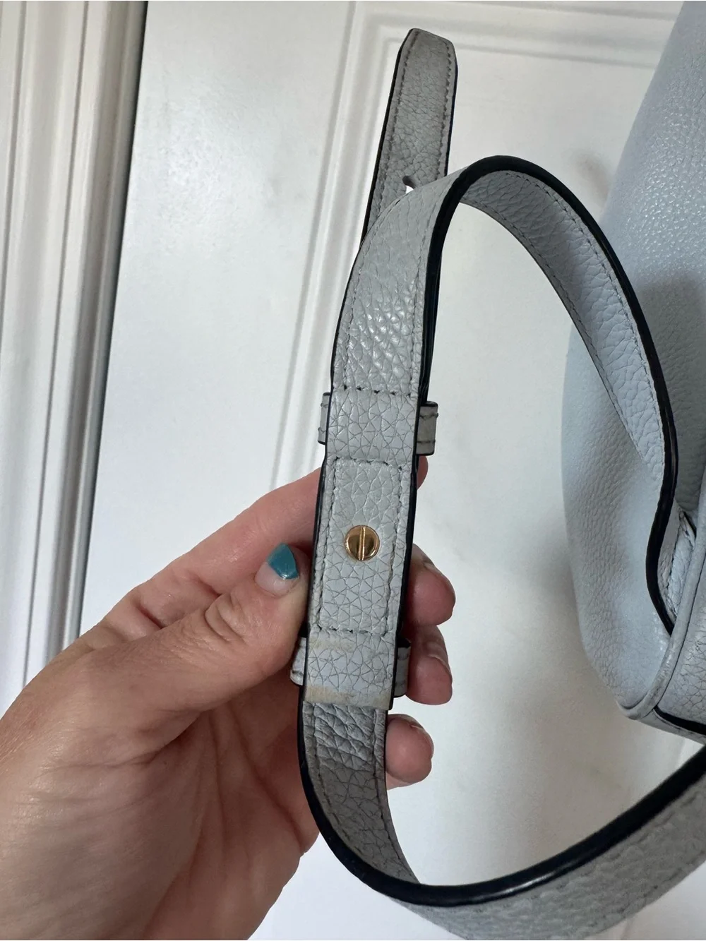 Tory Burch Carter Flap Backpack Luna Light Blue/Gray Trendy Purse Handbag $498